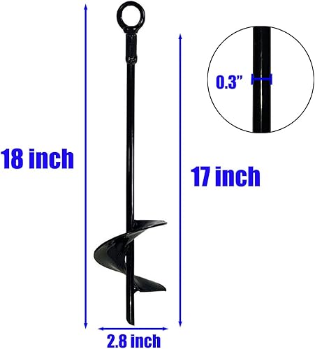 Miniatura 2 de Anclaje de tierra de 18 pulgadas, hoja en espiral de 18 pulgadas, paquete de 8 ganchos de anclaje de metal resistente, estacas de viento negras,