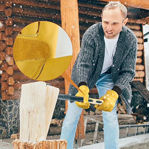 DLY Arbeitshandschuhe Winter Herren Damen,Leder Winter Arbeitshandschuhe,Wasserdicht Winterhandschuh,Winddichte Thermo Arbeitshandschuhe für Fahren,Bau,Gerätebetrieb,Straßenmaschinen(XL, Gelb) - Image 5