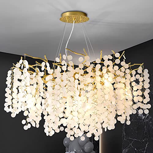 Modern Tree Branch Chandelier,Gold Round Crystal Branch Chandeliers Raindrop Pendant Light Kitchen Island,Living Room,Dining Room, Light Fixture 35“