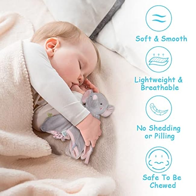 Vicloon Elephant Baby Security Blanket, Plush Baby Security Blanket with Tags&Teether, Babies Security Blanket for Boys&Girls, Security Blanket Hang on Nursery Strollers, Cribs, Car Seats(Grey)