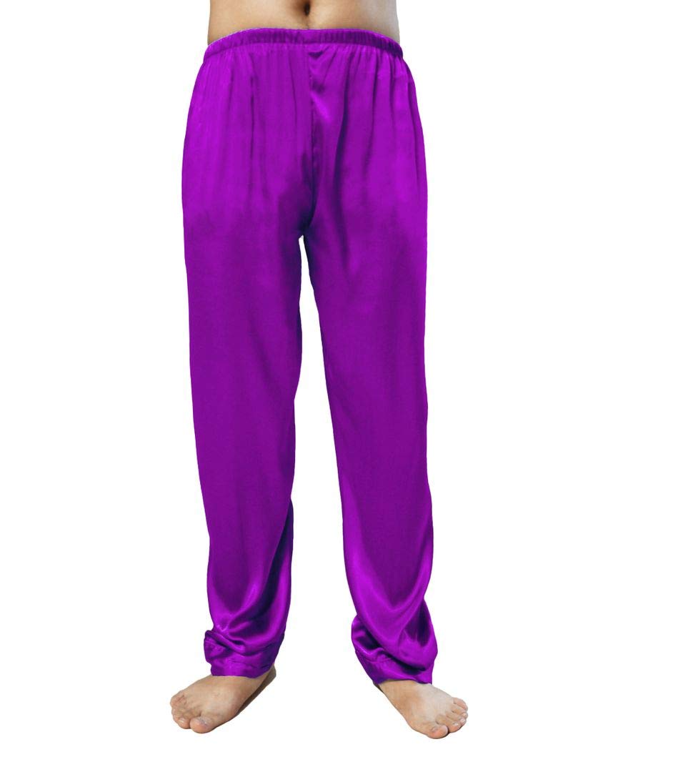 Wantschun Mens Satin Silk Sleepwear Pyjamas Pants Nightwear Loungewear Pajamas Bottom Trousers Purple UK L
