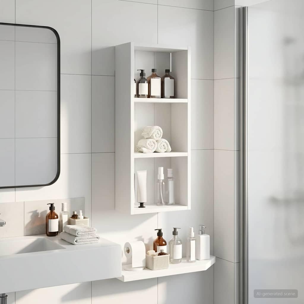 Armoire Murale de Salle de Bain Blanche en Bois d ingénierie 30 x 14 x 70 cm, Meuble lavabo avec 2 étagères pour Rangement Mural et pièces humides