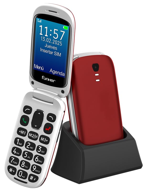 Funker E300 Max Audio 3 4G, Telefono movil tapa fácil de usar, Teclas y Pantalla grandes, AudioPRO compatible con audífonos, volumen muy fuerte con Amplificador, Configuración Remota, Botón SOS (Rojo)