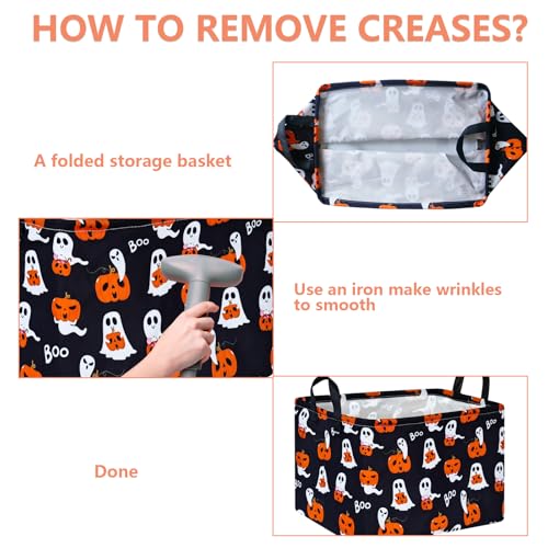 Image of Pumpkin Pattern Storage Basket Gift Shelf Basket Storage Bin, Nursery Basket Organizer Box for With Handles for Room Deco