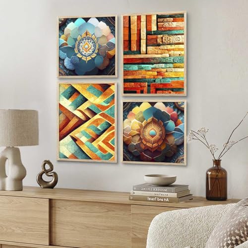 Image of kotart Aesthetic Modern Wall Decor Paintings with Frame for Home Decoration - Painting for Living Room Bedroom - Painting for Wall Decoration Set of 4 (Art 6, Big (13x17 or 13x13 inch))