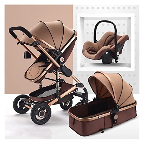 Luxury Toddler Stroller Car Seat Combo,High Landscape Infant Stroller & Reversible Bassinet Pram,Foldable Aluminum Alloy Pushchair with Adjustable Backrest (Color : Gold)
