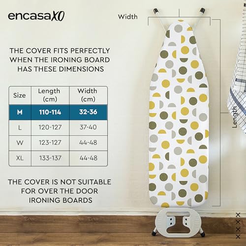 Image of Encasa XO Ironing Board Cover with 3mm Thick Felt Pad for Steam Press (Fits Standard Medium Boards of 112x34 cm) Heat Reflective, Scorch & Stain Resistant, Printed - Yellow Moon