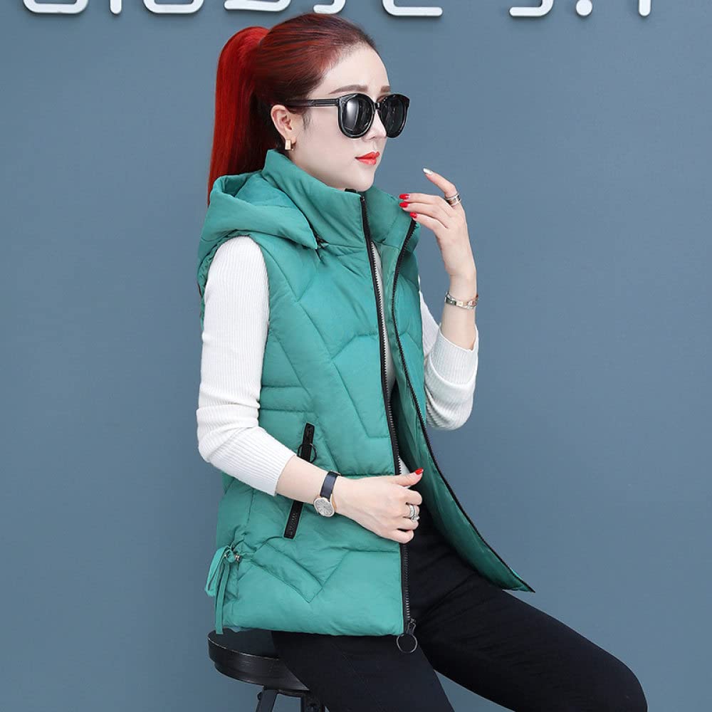 &ET Damen Weste,Kapuzenweste Grün Stehkragen Abnehmbare Kapuzen Warme Ärmellose Jacke Mit Reißverschluss Gepolsterte Taschen Herbst Winter Baumwollweste Für Mädchen Damen
