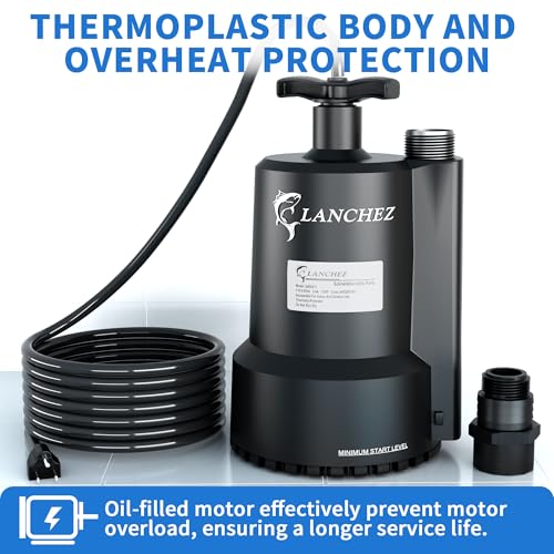 Image of Lanchez Sump Pump, 1 /2 HP 2450GPH Submersible Water Pump, Utility Pump Thermoplastic Portable Electric Transfer Pump for Hot Tub Swimming Pool Basement Garden Pond Tubs Draining with 10FT Cord