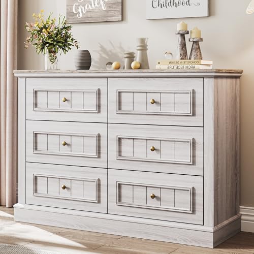 Vabches-Dresser-for-Bedroom-6-Drawer-Wide-Dresser-Organizers-Wood-Storage-Dresser-for-Closet-Farmhouse-Double-Chest-of-Drawer-TV-Stand-with-Gold-Handles-for-Living-Room-Hallway-Light-Rustic-Oak Vabches Dresser for Bedroom 6 Drawer Wide Dresser Organizers Wood Storage Dresser for Closet Farmhouse Double Chest of Drawer TV Stand with Gold Handles for Living Room Hallway Light Rustic Oak