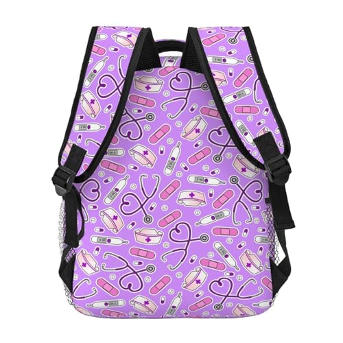 Nurse Print Purple Backpack Laptop Backpack Sports Travel Shoulder bag Light casual backpack4