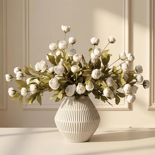Pinkpum 12 Pcs Faux Silk Peony Artificial Flowers for Vase -27", Bulk Fake Peonies Branches with Stems for DIY Bouquet Centerpieces Wedding Fillers Arrangements Shower Decorations Cream White