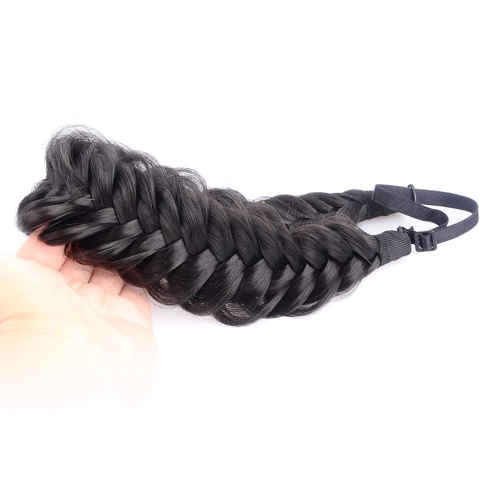 DIGUAN Messy Wide 2 Strands Synthetic Hair Braided Headband Hairpiece Women Girl Beauty accessory, 62g/2.1 oz (Natural Black)