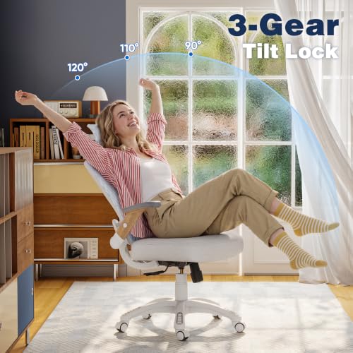 Image of Ergonomic Office Chair, High Back Home Desk Chair with Flip-Up Arms, 3D Headrest, 90-120 Tilt and Wide Cushion Seat, Big and Tall Computer Chairs for Man Woman, Mesh Chair Black Woodgrain