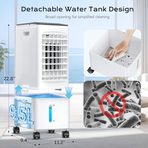 Portable Air Conditioners, Portable AC Unit, Evaporative Air Cooler w/ 2.5 Gal Tank, Fast Cooling, 3 Speeds, Windowless Air Conditioner w/7H Timer, Swamp Cooler for Room Home Office Garage