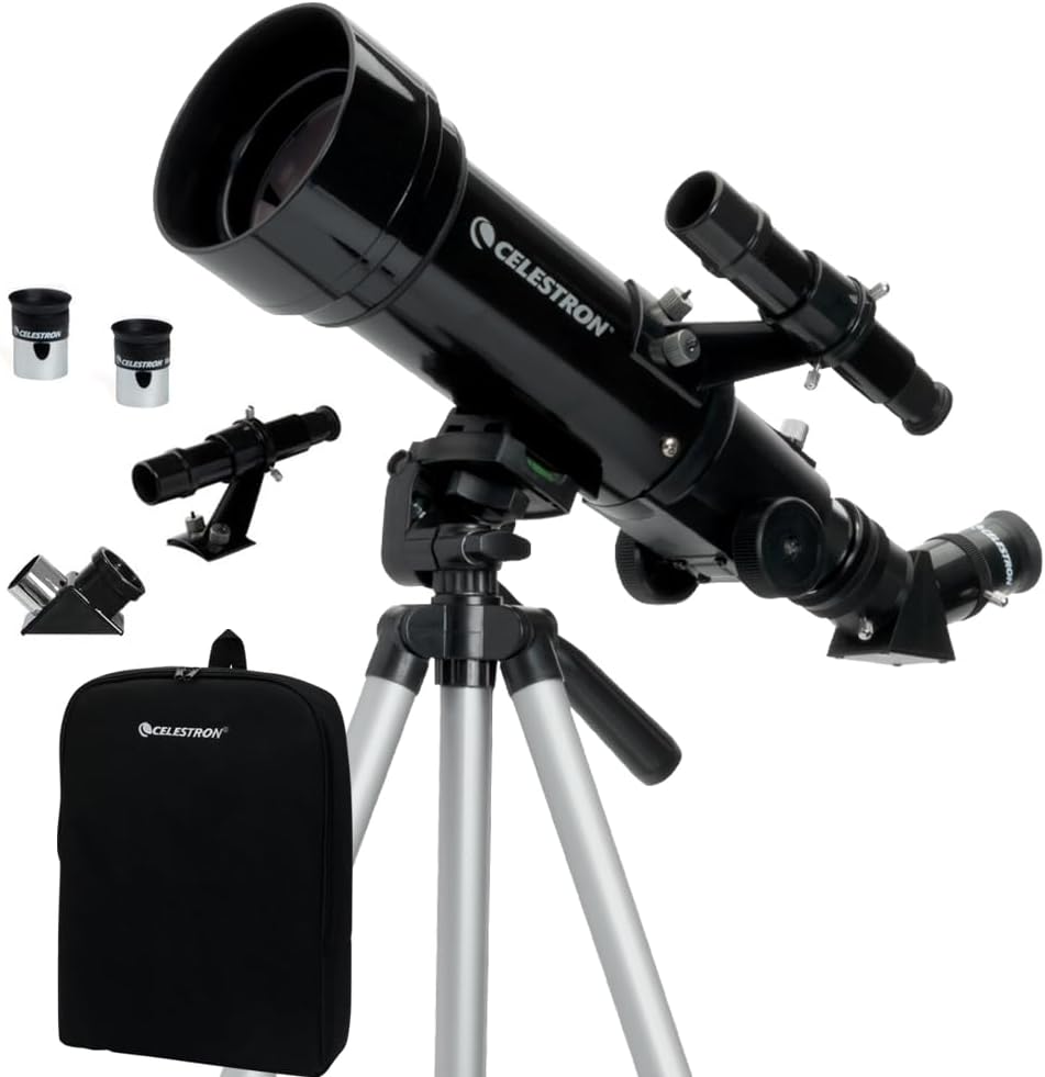 Celestron Travel Scope 70 Portable Refractor Telescope – 70mm Aperture, Fully-Coated Glass Optics – Includes Tripod, Backpack & Software – Ideal for Beginners & Travel