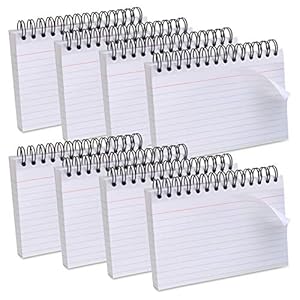 Koogel 400 Pages Index Card, 3 x 5 Inch White Learning Card Note Cards 8 Pack of White Paper Ring Index Cards Bulk Index…