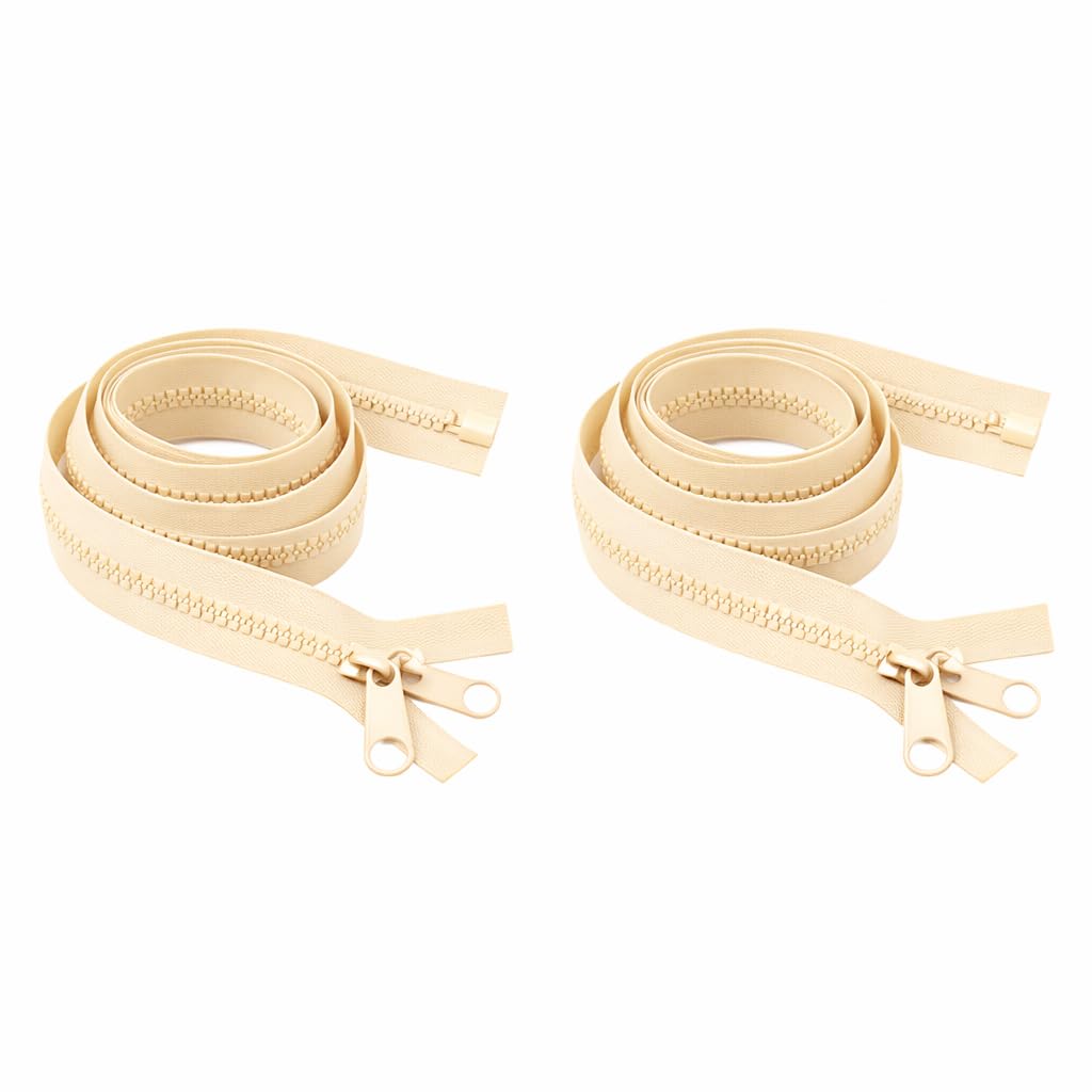Mandala Crafts #5 23 Inch Double Pull Zippers – 2 Beige Reversible Heavy Duty Plastic Separating Zippers with Dual Tabs for Trampoline Tent Sleeping Bag Canvas Boat Cover