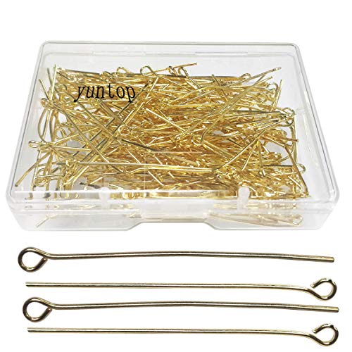 200Pcs Eye Pin Open Eye Pins Head Pins for DIY Jewelry Making 1.6inch/40mm (Gold)
