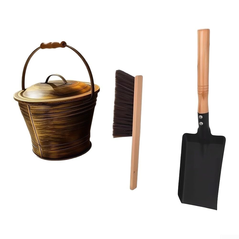 Set per camino 3 : Secchio, Pala e per spazzola in Ferro Set(3-piece set)