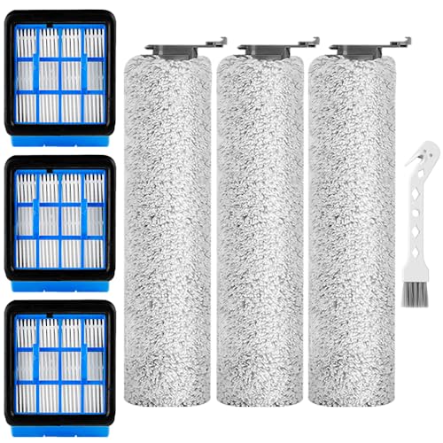 Image of For Bissell CrossWave OmniForce & OmniFind Vacuum Cleaner, 3x Multi-Surface Brush Rollers + 3x HEPA Filters + 1x Clean Brush, Replacement Parts 3882 /3883 /3967F Series, Compare to Model 1640064