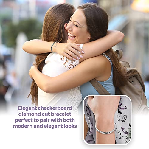 SHOP LC DELIVERING JOY Silver Bangle Bracelets for Women - 925 Sterling Silver Bracelets for Women - Textured Charm Cuff Anniversary Engagement Boho Jewelry Gifts for Her (7-8 In) 7.80 Grams3