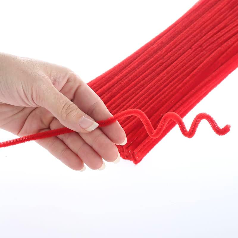Bulk Pack of 400 Red Pipe Cleaners. Fuzzy Stick Chenille Stems for Christmas Valentine Arts and Crafts, Flowers, Animals, Figures and More - Size: 12 Inches Long x 6 mm Dia