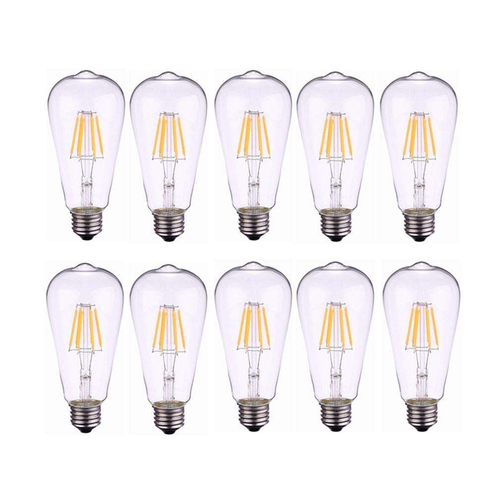 HHF LED Bulbs Lamps, Solar Power Light and Off Grid, LED Edison Bulb, E27 12V 24V 36V LED Filament Light 6W ST64 AC/DC12-36V for RV Camper Marine, 10-Pack