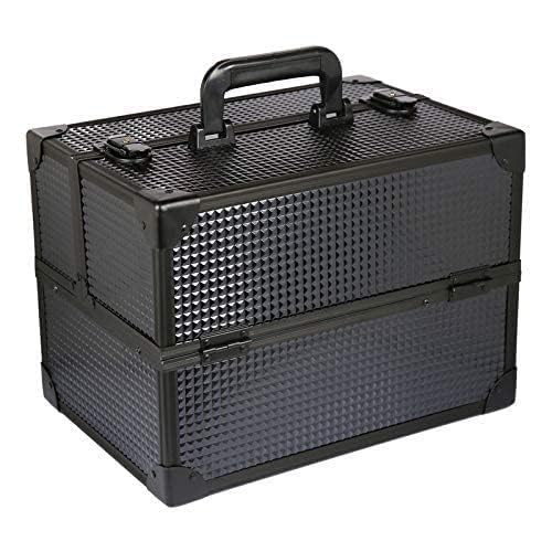 Image of Adson Professional Makeup Box Cosmetics Case Jewelry Organiser Vanity Make Up Storage Box Beauty Train Case Lockable with Keys (Jet Black)