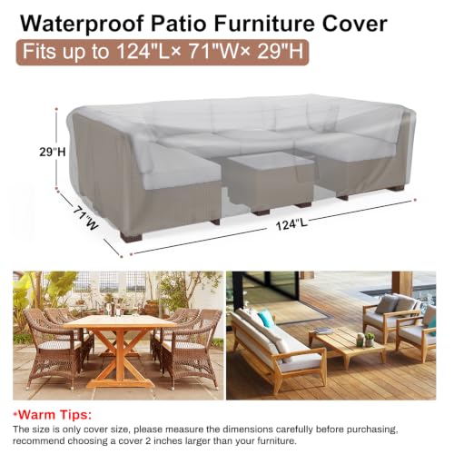 Image of Mrrihand Outdoor Patio Furniture Covers Waterproof 124 inchLx71 inchWx29 inchH Black | All Weather Protection Against Rain, Dust & UV Rays; Fits Dining Table & Chair or Sectional Set, Heavy-duty for Patio & Deck