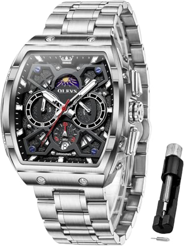 Image of OLEVS Men Watches Square Business Dress Diamond Analog Quartz Date Luxury Watch for Men Casual Stainless Steel Waterproof Luminous Wrist Watch
