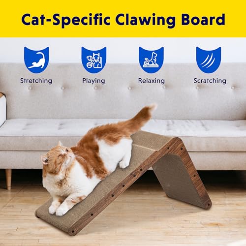Image of Fluffydream Cat Scratcher with Cat Toys Ball Track, Build-in Ball, L-Shaped Scratcher, Cardboard Lounge Bed, Stable and Durable, Furniture Protector, Reversible