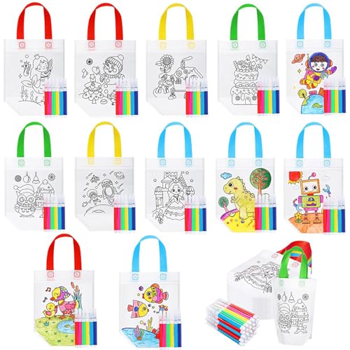 Felly Sacos para pintar para crianças, brinquedos crianças com 12 mochila para colorir 12 pacotes de aguarelas, adequado como sacos de aniversário infantil, jogos presentes de aniversário menino