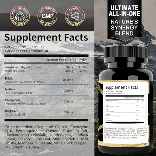 19-in-1 Shilajit Capsules for Men & Women, 90 Count | Energy Boost & Immune Support, 85+ Trace Minerals, 60% Fulvic Acid, Gluten Free, Non-GMO, Vegan, Natural Mineral Supplement - Image 3