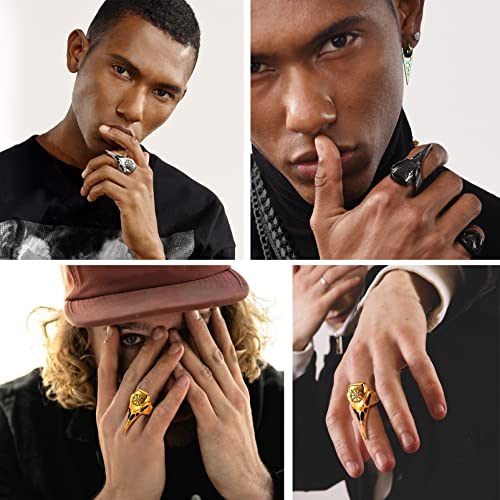 PROSTEEL Mens Gothic Biker Ring, 316L Stainless Steel Dragon Claw Eye Ring/Raven Skull Ring/Octopus Ring, Cool and Masculine, Size 7-14, Black/18K Gold Plated, Come with Box3