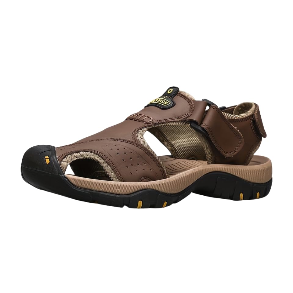 Men'S Summer Outdoor Sandals, Non-Slip Soft-Soled Genuine Leather Closed-Toe Casual Shoes, Men's Sports Beach Footwear