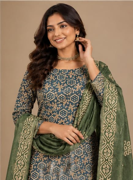 Image of STB-SILK TEXTILES BHAGALPUR Salwar Suit Cotton Silk Batik Print Dress Material Unstitched Suits Piece With Dupatta Dress material for women & girls