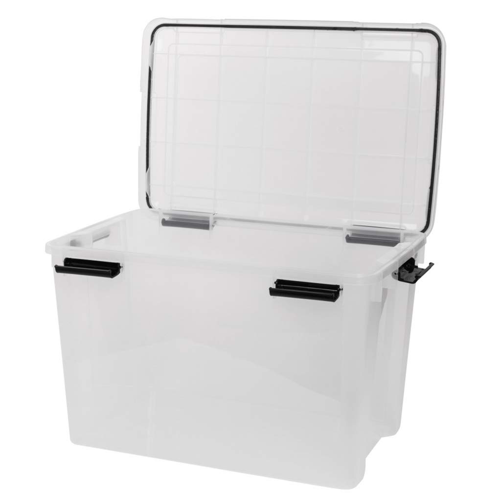 Kreher 4 Stück XL Lagerbox aus transparentem Kunststoff mit Dichtungsring im Deckel für Nässe, Staub und Schmutz. Maße ca. 39 x 59 x 38 cm. 70 Liter Volumen. TOP QUALITÄT!