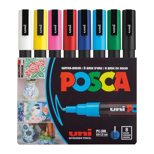 Marqueur Uni-Ball Posca PC3M pointe ogive 0,9 à 1,3 mm couleurs assorties - Etui de 8