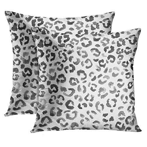 Emvency Set of 2 Throw Pillow Cover Leopard Print Pattern Black Watercolor Hand Paint Decorative Pillow Case Animal Home Decor Square 20 x 20 Inch Cushion Pillowcase