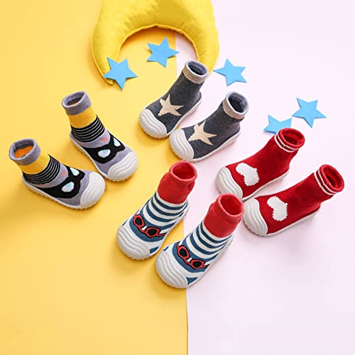 Baby First Walking Sock Shoes Soft Rubber Sole Anti-Slip Breathable Fuzzy Slipper Indoor/Outdoor Warm Shoes (B, 12-18 Months)3