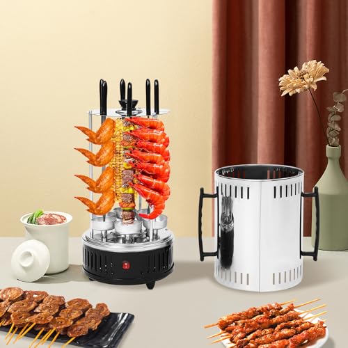Mini Dönergrill für Zuhause Hähnchengrill Elektrische Kebab Maschine Vertikalgrill Dönerspieß Grill Edelstahl Rotisserie Grill Tischgrill mit 6 Schaschlikspieße für Camping-Picknicks, Partys – Bild 4
