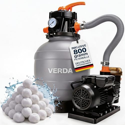 Verda Sandfilteranlage Pumpe 10000 l/h 800g inkl. Filterbällen 10m Förderhöhe 400W Pool Filterpumpe 38mm Anschluss 220-240V 50Hz Schwimmbad Filter SN5882