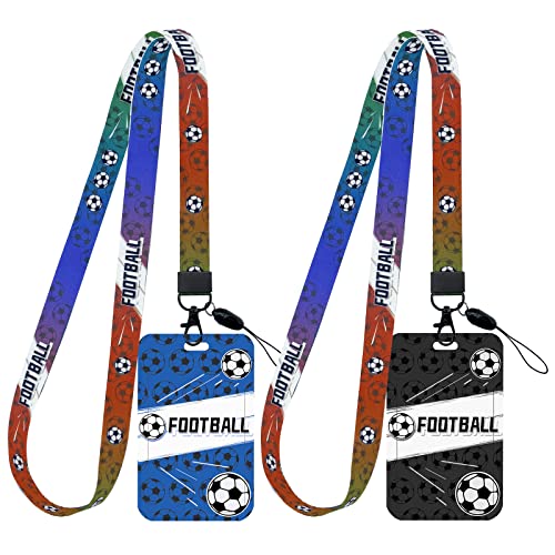 Cordón Cuello y Soporte para Credencial, 2 Piezas Patrón de Fútbol Funda de Tarjeta con Cordón de Cuello Cool Correa para el Cuello para Niños Hombres Fanático del fútbol (Modo de Fútbol)