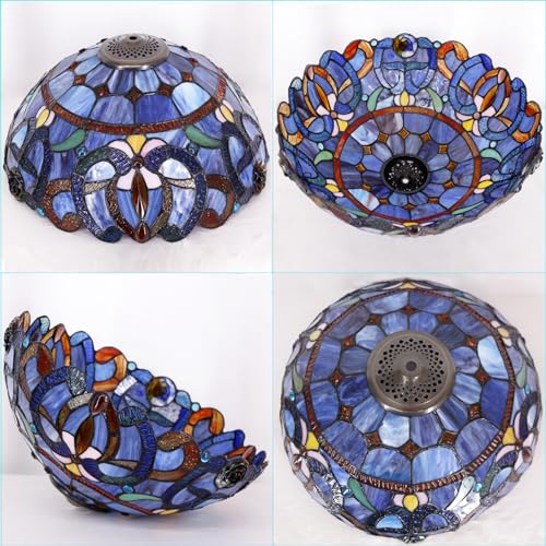 Image of 16Inch Tiffany Stained Glass Lamp Shade Replacement Only(Blue purple) | Fit For Table Lamps FLoor Lamp Ceiling Fixture Pendant Hanging Light Home Office Decoration