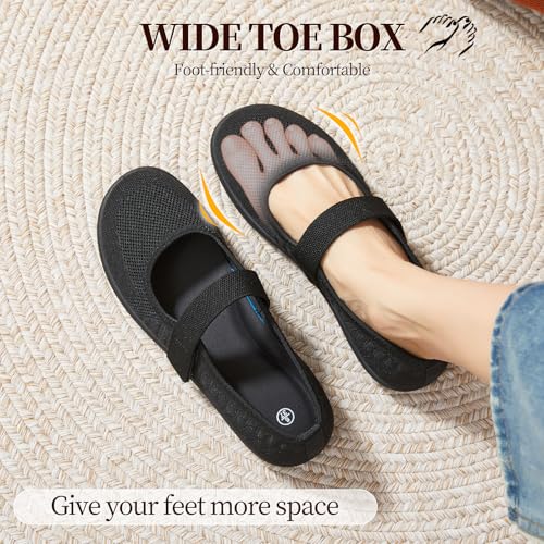 Waluzs Wide Toe Box Flats Shoes Women Knit Ballet Flats Mary Jane Dress Flat Wide Width Walking Shoes Slip-on with Strap3