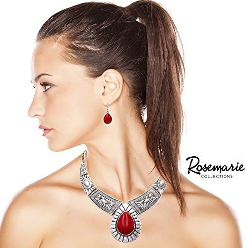 Rosemarie-Collections-Womens-Chic-Western-Teardrop-Howlite-Stone-Statement-Necklace-Earrings-Set-163-Extender