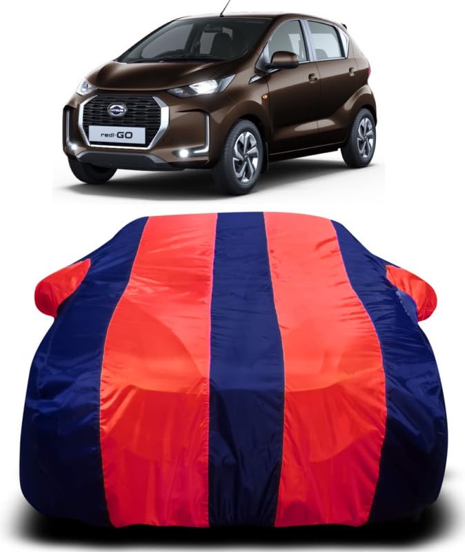 MAVENS Waterproof Car Body Cover All Accessories Compatible for Datsun redi-GO with Mirror Pocket Uv Dust Proof Protects from Rain and Sunlight | Red Stripes