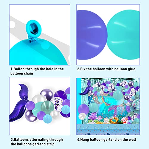 Image of PARTY SPOT!112 PCS Little Mermaid Party Decorations,Girls Mermaid Balloon Garland with Background Cloth,Tablecloth Mermaid Tail Balloon,Tassel Curtain Birthday Decorations