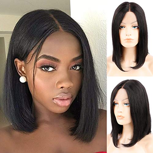 Haha Short Bob Wigs Human Hair Lace Front Wigs Brazilian Straight Remy Human Hair Wigs for Black Women Middle Deep Part 2x6 T Part Lace Bob Wig 12 Inch